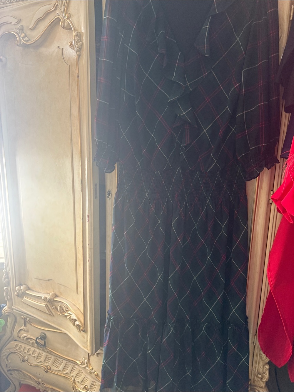 Lauren Ralph Lauren Black Plaid Ruffle-Front Midi Dress - Picture 2 of 10